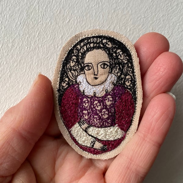 Image of regal woman in purples and cream - portrait brooch