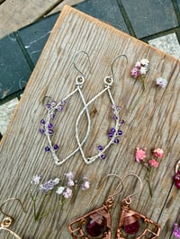 Image 2 of Sterling Woven Lavender Sprig Earrings with Amethyst