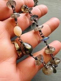 Image 12 of wire wrapped labradorite opal and Tahitian pearl necklace