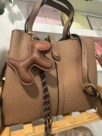 Image 2 of Pebbled Vegan Leather Structured Tote Bag Dog Charm