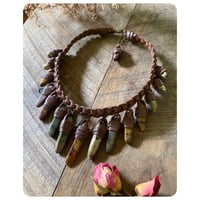 Image 1 of SALE - The Empress Necklace - Thick Mixed Jaspers and Dark Chestnut Brown Leather Deux