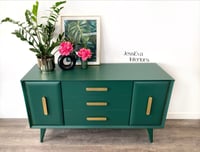 Image 11 of Vintage Retro Lebus sideboard with drawers / tv cabinet painted in dark green
