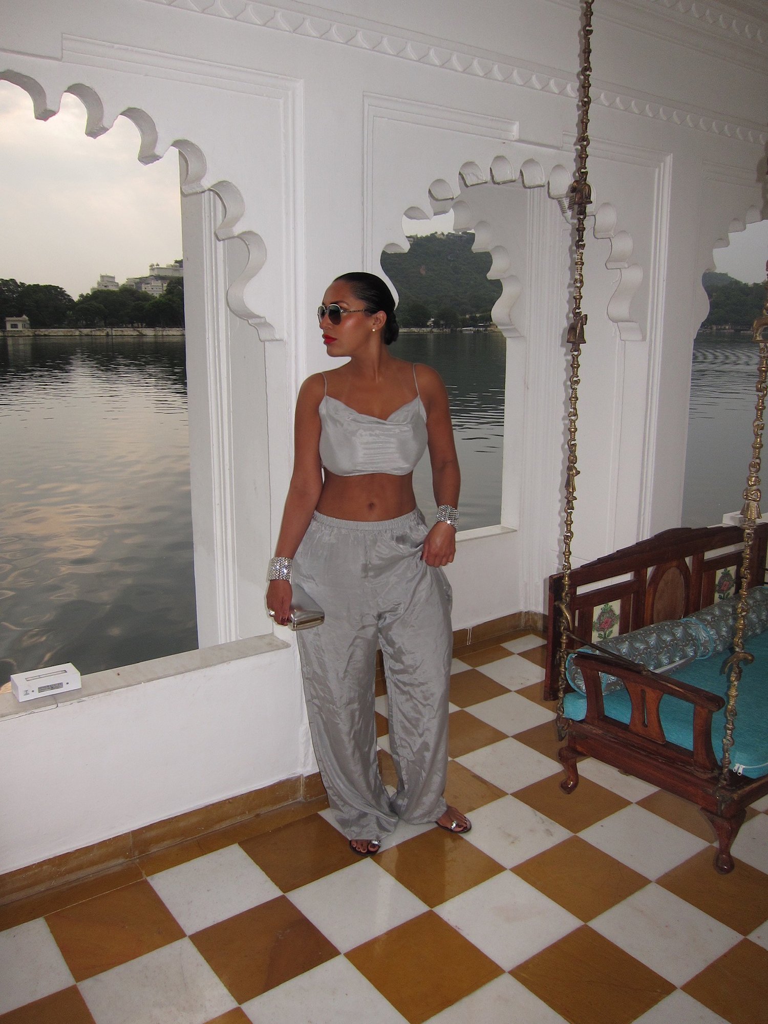 Image of ZARA GREY BACKLESS TIE TOP & TROUSER SET (L)