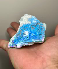 Image 21 of Rare Cyanotrichite On Green Fluorite Matrix Specimen | Guizhou China #2873