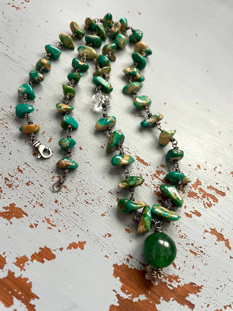 Image of boho turquoise and emerald necklace