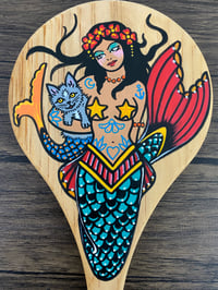 Image 2 of Mermaid and Mercat Tattoo Art Wood Hand Mirror