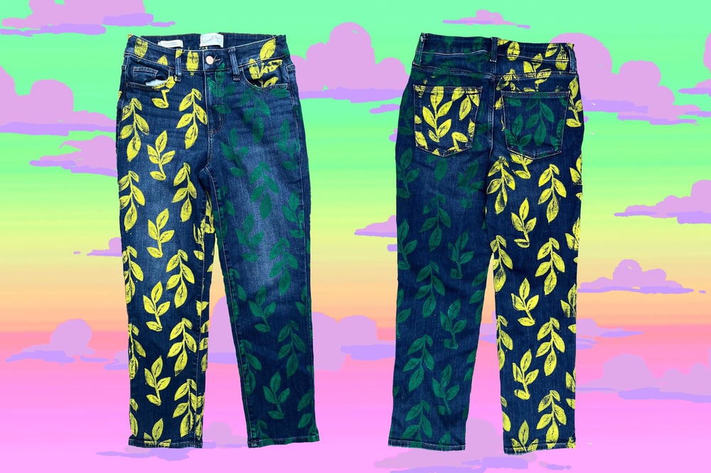 Image of Split Color Leafy Jeans- Size 2P, 3, and 20 