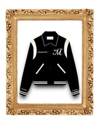 Image 1 of BLACK & CREAM VARSITY JACKET