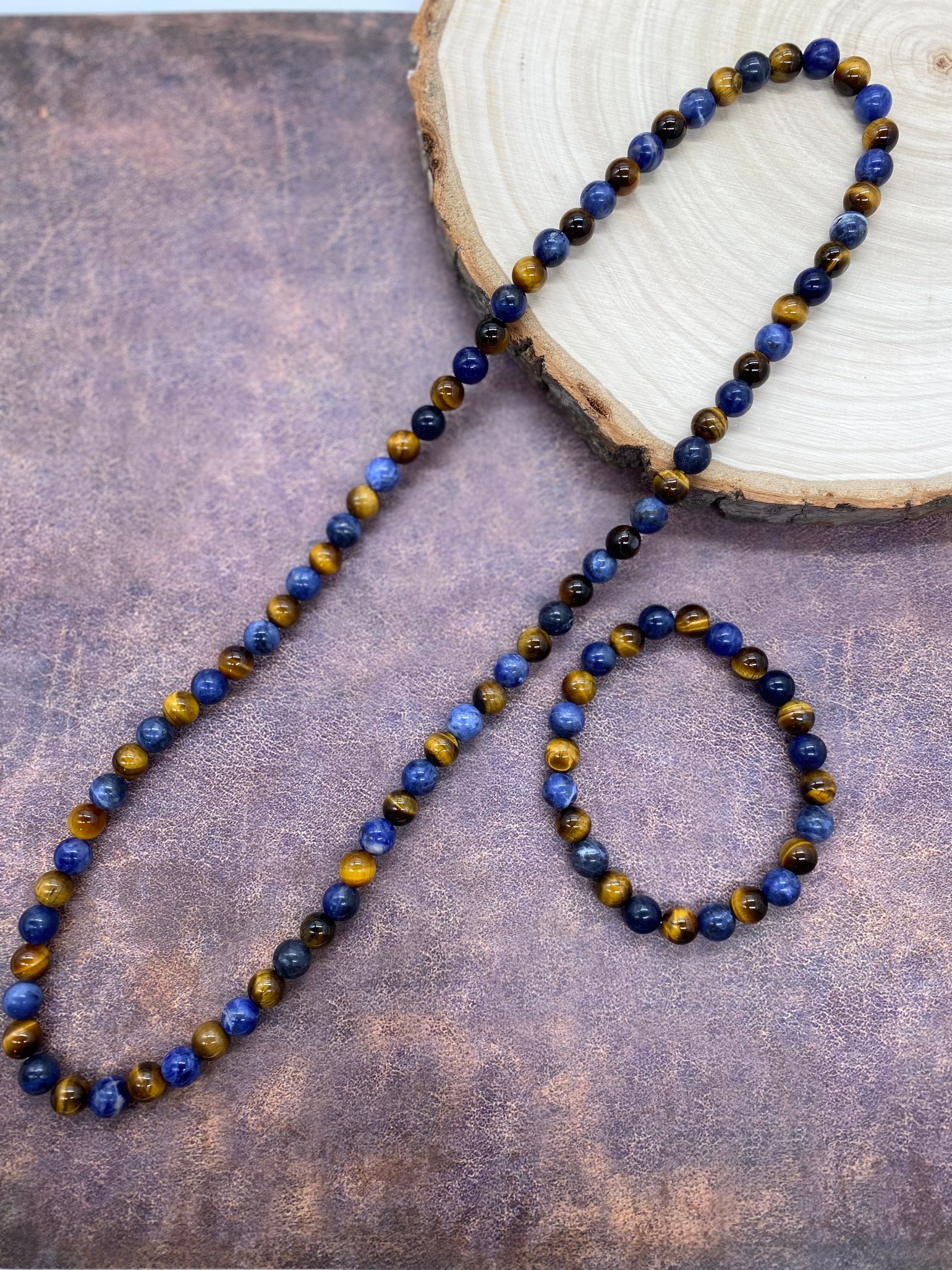 Image of “Passion & Purpose” Necklace and Bracelet 8mm Sodalite & Tigers Eye Set