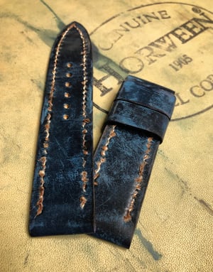 Image of “Shipwreck” Watch Strap - Navy Antiqued Horween Shell Cordovan with Distressed Hand Stitching