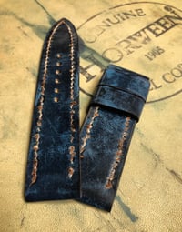 Image 1 of “Shipwreck” Watch Strap - Navy Antiqued Horween Shell Cordovan with Distressed Hand Stitching