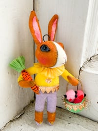Caramel Dutch Rabbit with carrot and Basket of Chicks