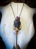 Purple Titanium Quartz Muskrat Skull - Necklace 