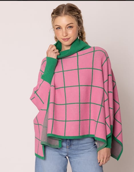 Image of Plaid Knit Poncho