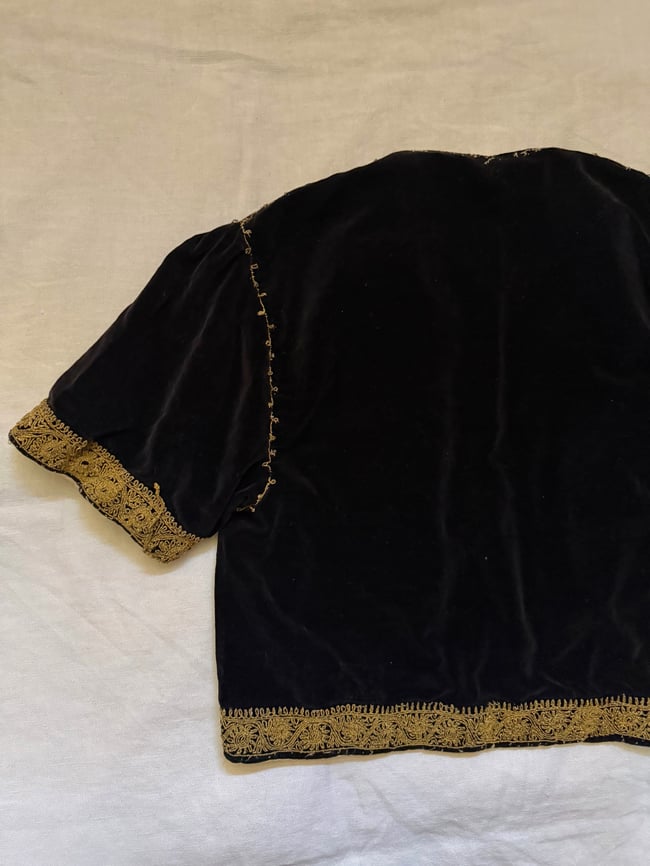 antique velvet folk crop jacket with metallic gold embroidery 