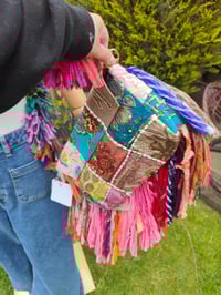 Image 3 of FRILL body cross Sari bag with ruffle -large detachable strap- peace