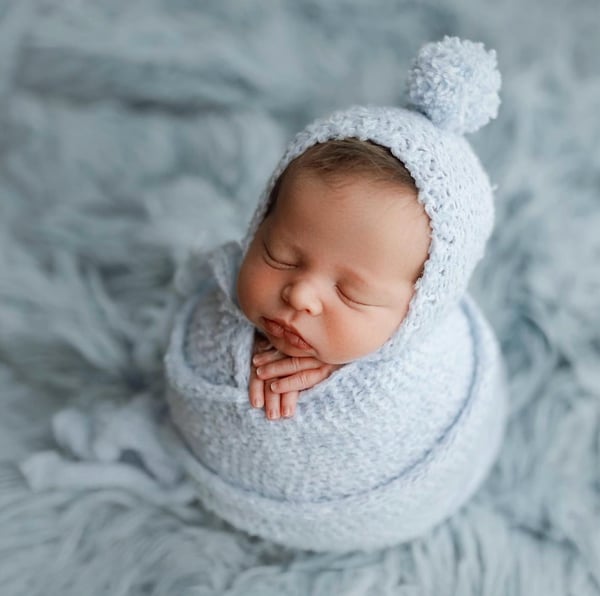 Image of Baby Blue Sweater Bonnet + Wrap