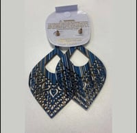 Image 2 of Fabric wood Lightweight Earrings blues