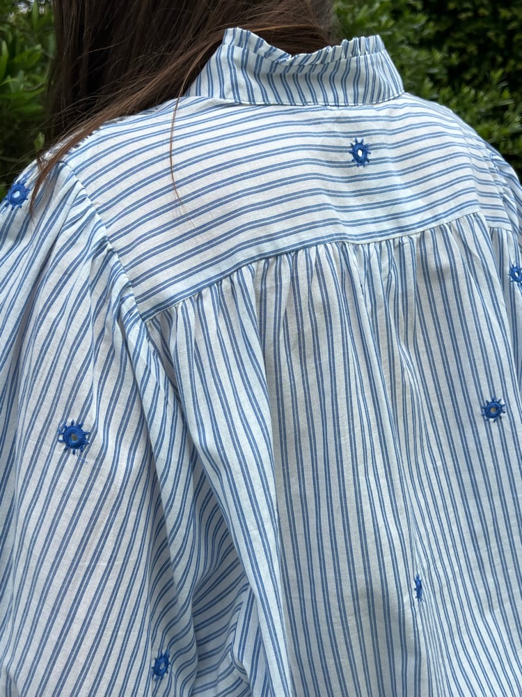 Image of Blouse Bohème rayé Bleu / Brodé T.U.