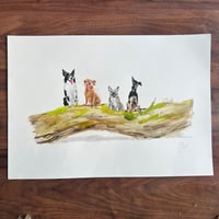 ORIGINAL ARTWORK  Four Dogs on a Log - 50x35cm