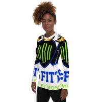Image 3 of BOSSFITTED White Neon Green And Blue AOP Women’s Long Sleeve Compression Shirt