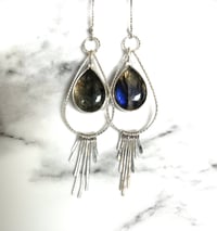 Image 3 of Handmade Sterling Silver Dangly Tassel Blue Labradorite Earrings 925