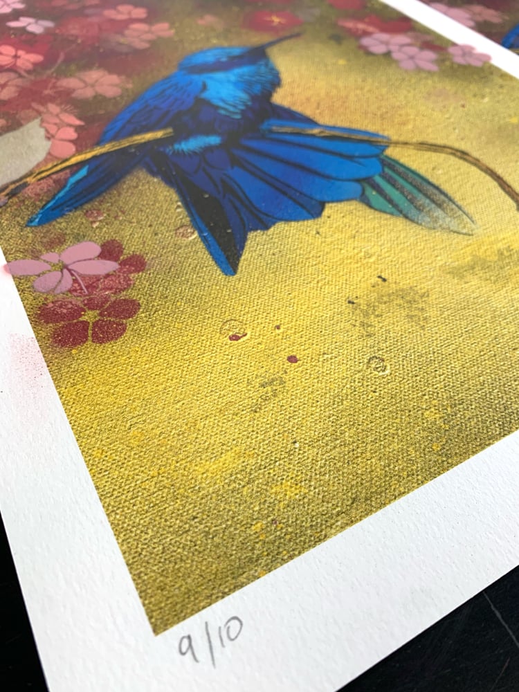 Image of Hummingbird And Blossom ( pink and gold)