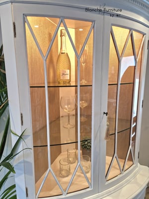 Image of Double Corner Drinks Cabinet in white with Light and Lining