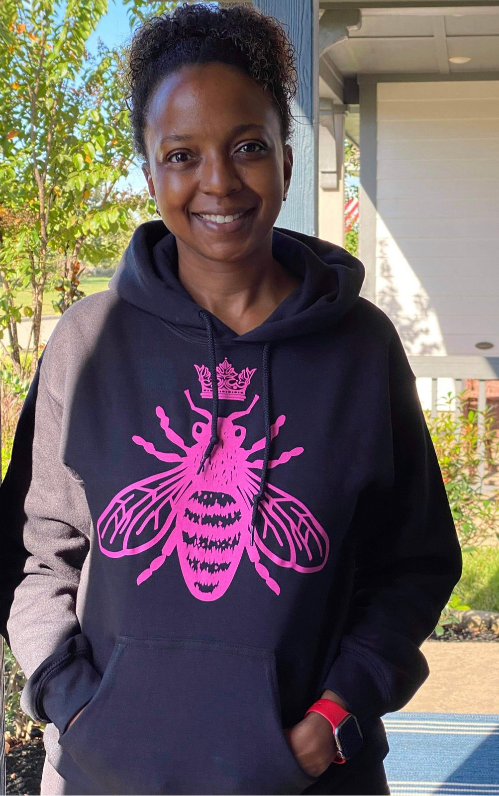 QUEEN BEE Hoodie Sweatshirt Black Neon Pink