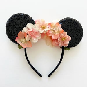 Image of Black Ears with Peach and Coral Florals