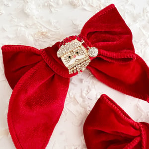 Image of Red Velvet Bejeweled Santa Bow