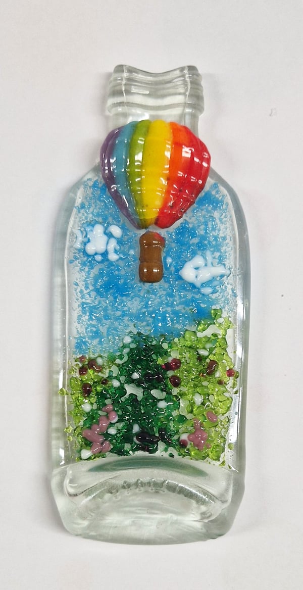 Image of Upcycled Fused Bottle with Hot Air Balloon 