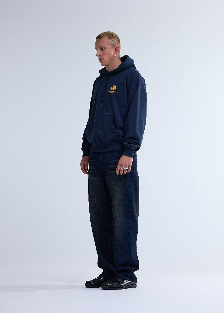 Image of NEW AMSTERDAM SURF ASSOCIATION LOGO HOODIE NAVY BLAZER/SUN YELLOW