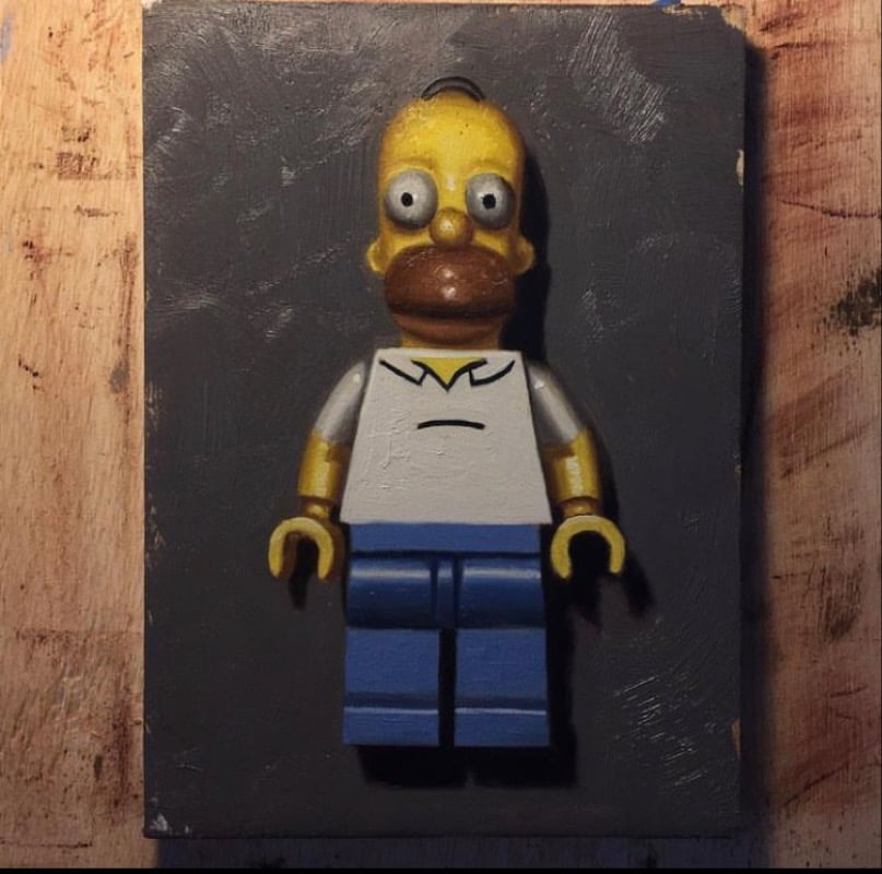 Image of Homer Simpson lego oil painting 