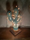 Sea Foam Green And White Themed Ceramic Cactus Night Light Lamp