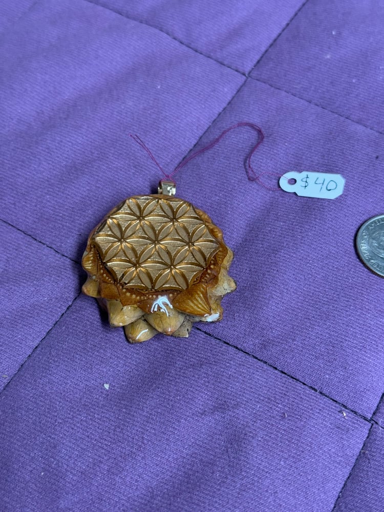 Image of Mushroom Golden Flower of Life Pinecone Charm | PNW Art Jewelry | #113