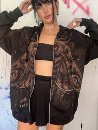 Image 4 of “NOCTURNAL” CUSTOM BLEACH PAINTED ZIP HOODIE LARGE