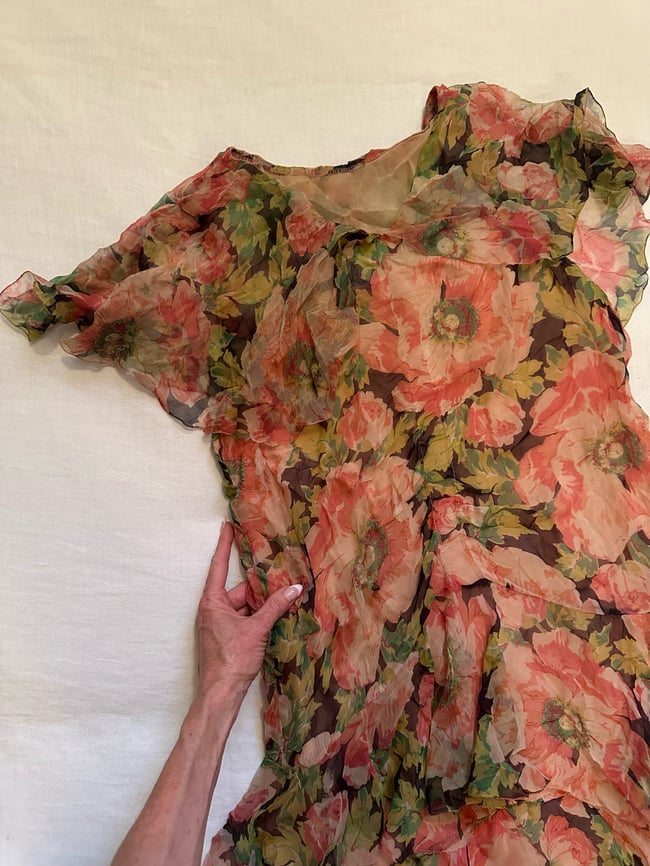 1920s tissue silk chiffon peony dress