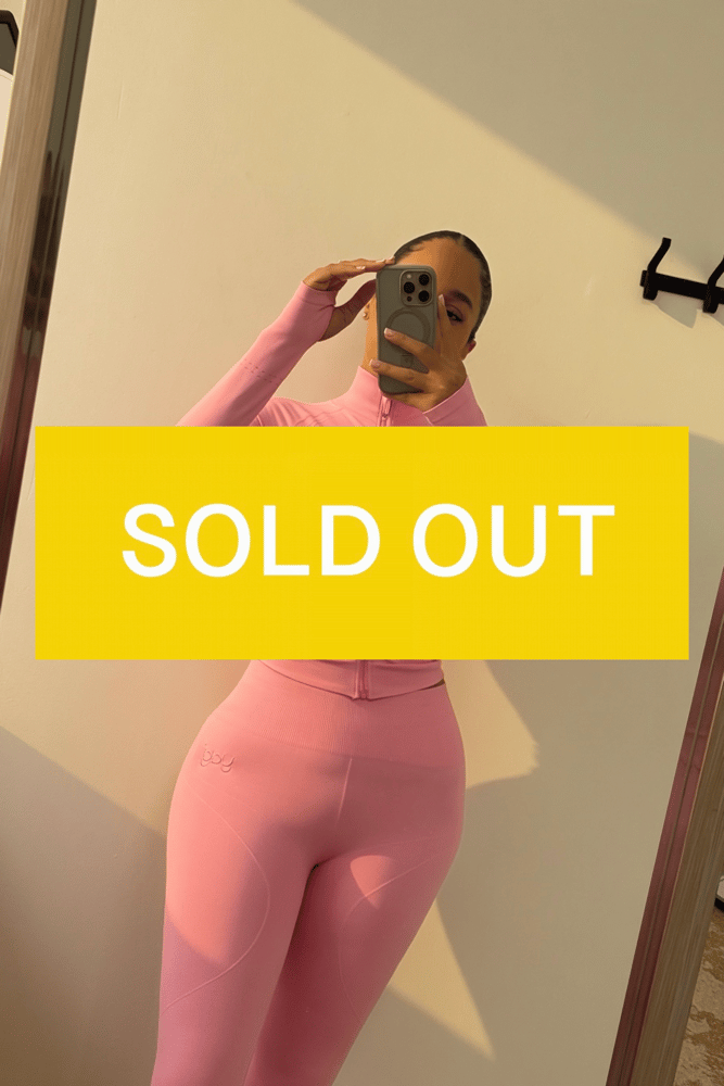 Image of YAGI SCULPT BLUSH ZIP UP & FLARE LEGGINGS (SMALL)