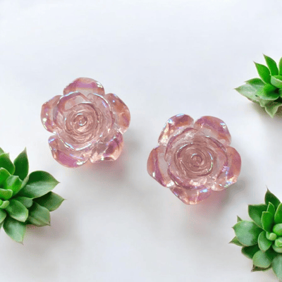Image of Iridescent Pink Rose Stud Earrings