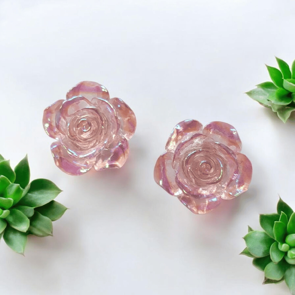 Image of Iridescent Pink Rose Stud Earrings
