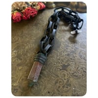 Image 1 of SALE - Leather Link Chain Necklace - Kodiak Black Leather and Dark Green/Purple Jasper