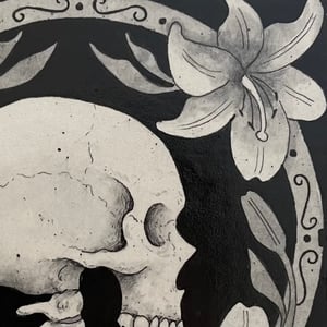 Skull and Lilies Original Ink And Watercolor On Panel