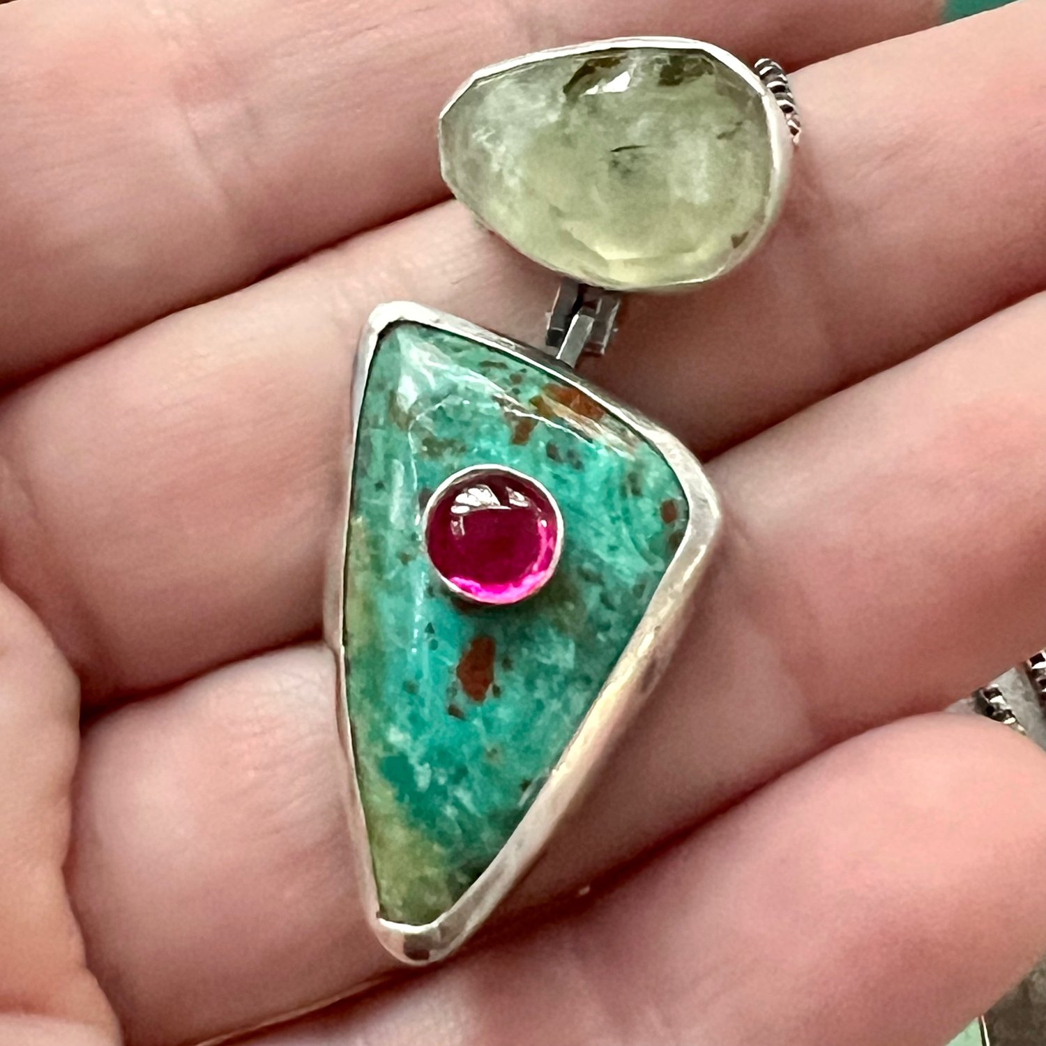 Image of Prehnite, Ruby, & Chrysocolla Hinged Pendant