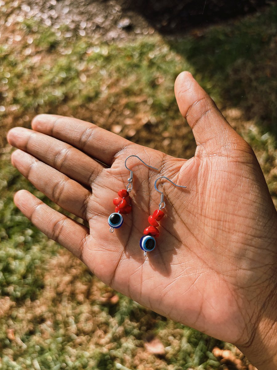 Image of red evil eye crystal bracelets & earrings 