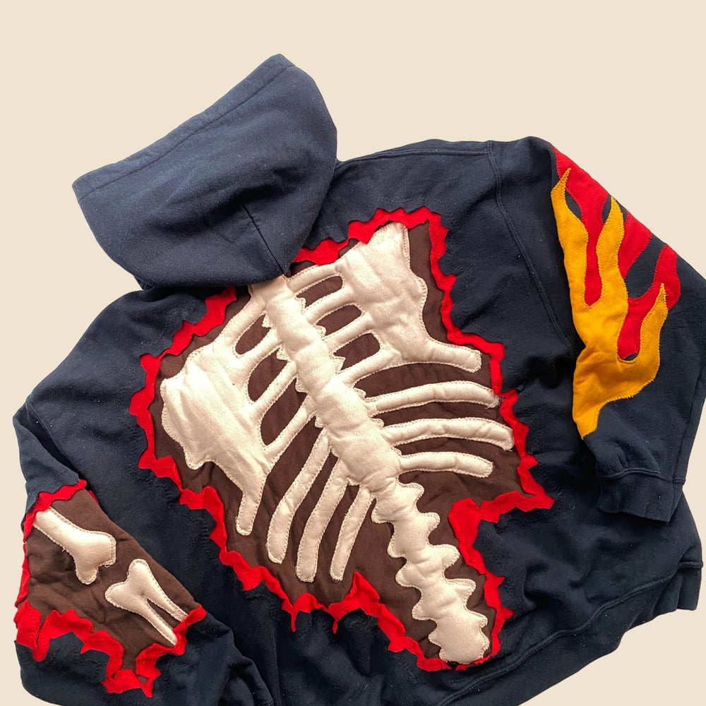 REWORKED FLAME 3D PUFF SKELETON HOODIE SIZE XL