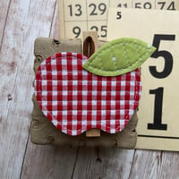 Image 3 of “Red Gingham Apple” Quilted Planner Clip OR Clothes Pin Clips