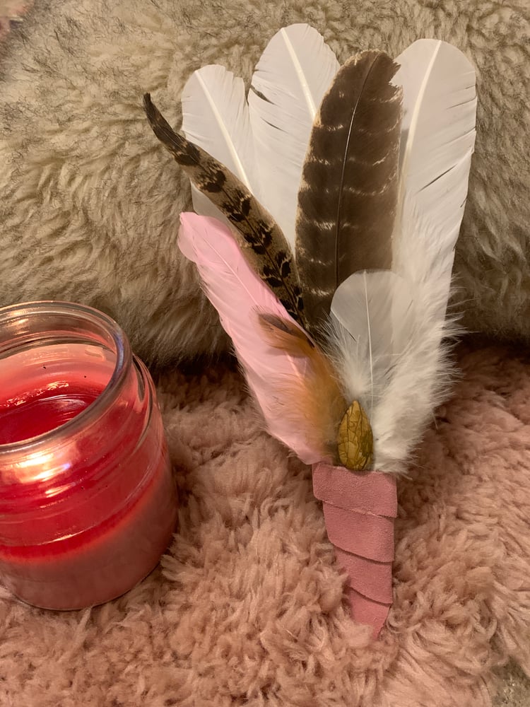 Image of A Pink Earth~Smudge feather fan large Free US Shipping 