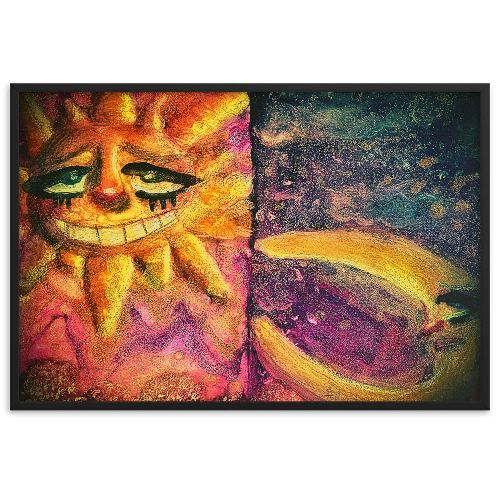 Image of Trippy Psychedelic Sun and Moon Framed Painting