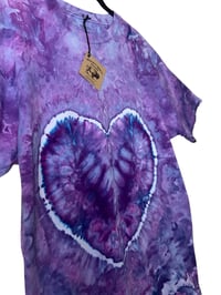 Image 3 of ♻️ UPCYCLED L Tall Unisex Heart Tee in Purple Haze Ice Dye